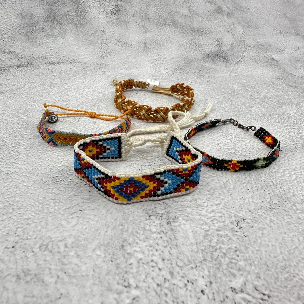 Pura Vida Mixed Lot 4 Bracelets Seed Bead Macrame Woven Boho Friendship Stack